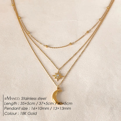 DL Stainless Steel Star Moon Pendant Necklace (France Edition)
