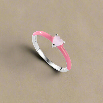 DL 925 Sterling Silver New Design Pink Enamel Ring (Korean Edition)