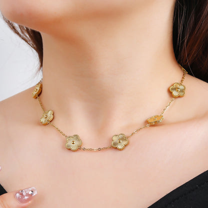DL lower Y2K Laser Stainless Steel Five Leaf Flower Waterproof Necklace (Korean Edition)