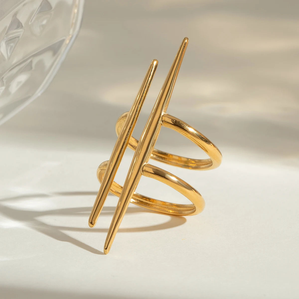 DL Gold Plated Stainless Steel Parallel Double Line Hollowed Ring (Korean Edition)