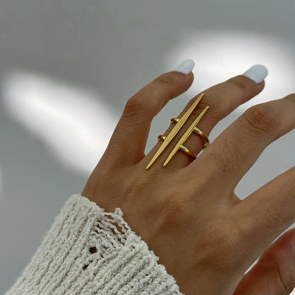 DL Gold Plated Stainless Steel Parallel Double Line Hollowed Ring (Korean Edition)