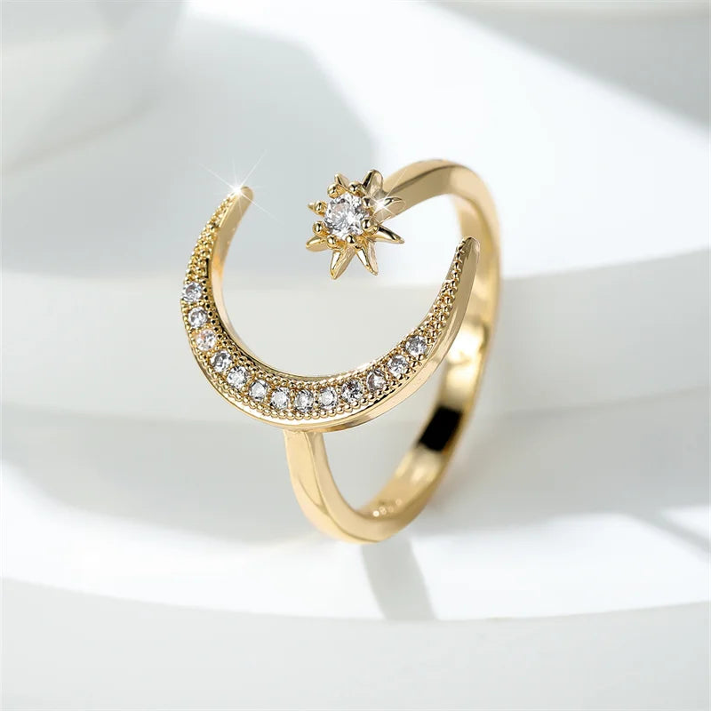 DL Minimalist Female Stacking Boho Star Moon Ring (Usa Edition)
