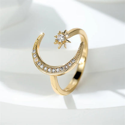 DL Minimalist Female Stacking Boho Star Moon Ring (Usa Edition)