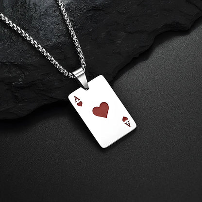 DL Stainless Steel Poker Card Ace of Spades Necklace (China Edition)